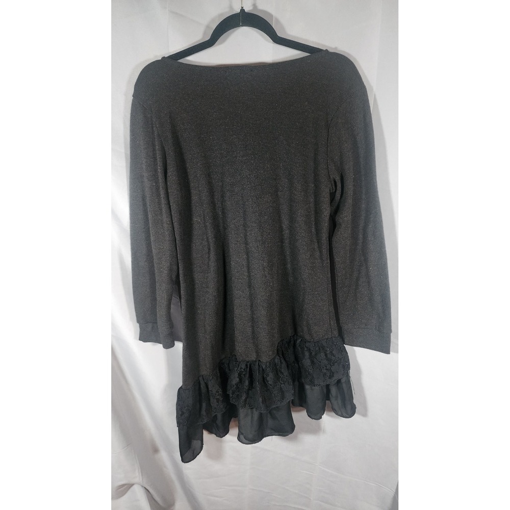 Reborn J Womens XL Black Long Sleeve Lace Ruffle Hem Tunic Top Boho Lagenlook - Picture 4 of 5